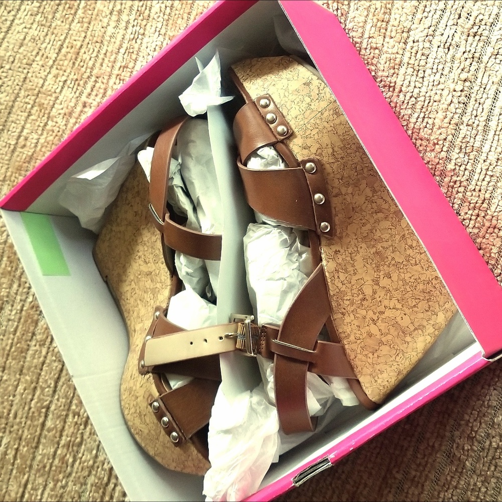 ANJA Cognac Leather Wedges (NEW)